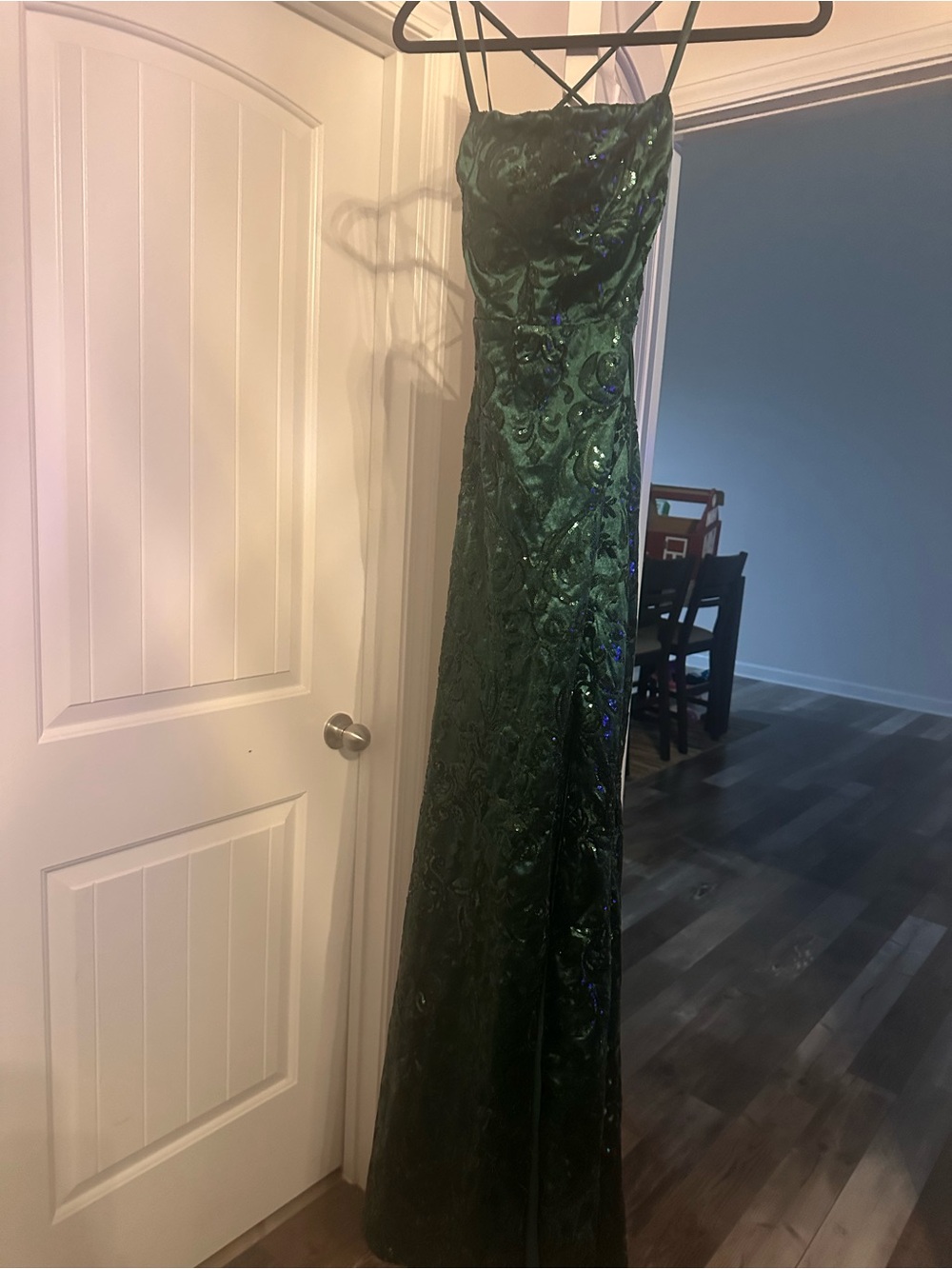 Emerald Green Sequin Embellished Evening Gown